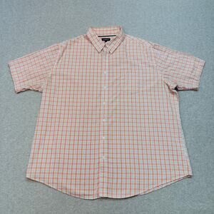 Croft & Barrow Shirt Mens XXL Button Up Orange White Plaid Short Sleeve Collared